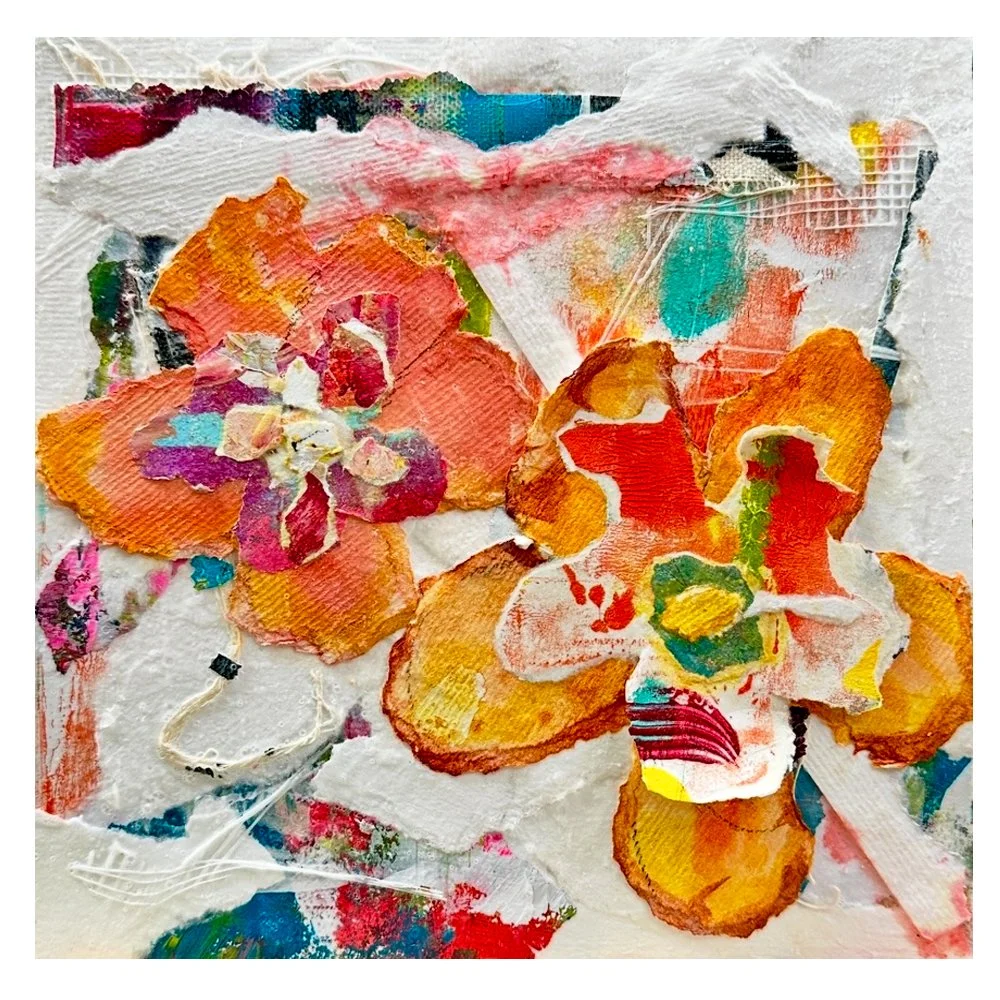 Torn Paper Floral Collage - Original Mixed Media Artwork